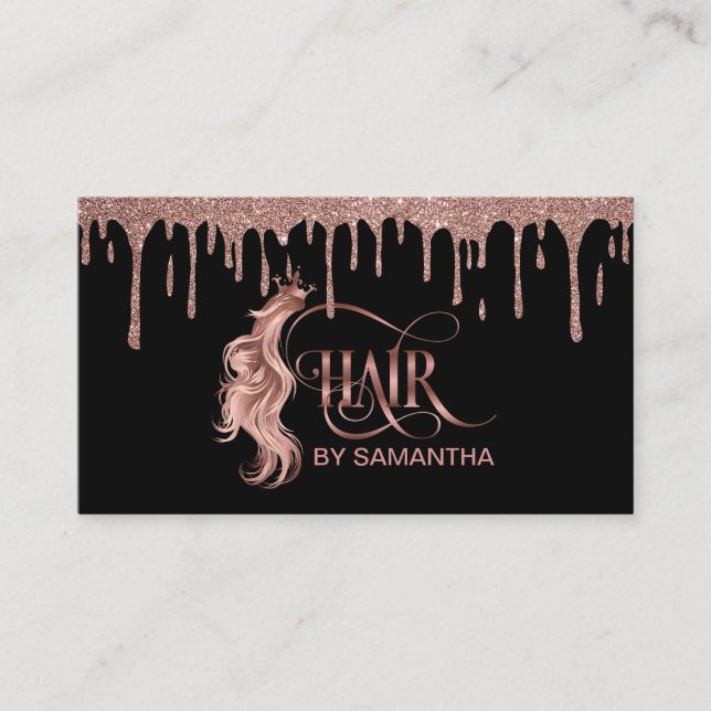 Hair stylist rose gold typography hair extension business card (Front)