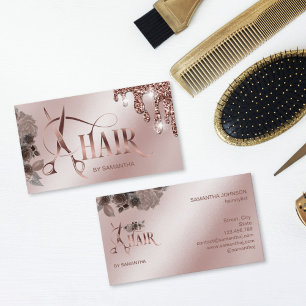 Hair stylist rose gold typography hair scissors b business card
