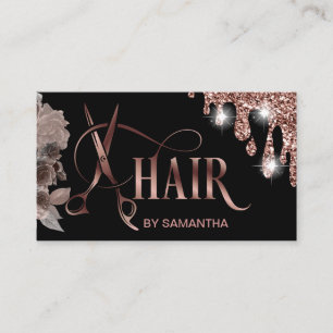 Hair stylist rose gold typography hair scissors b business card