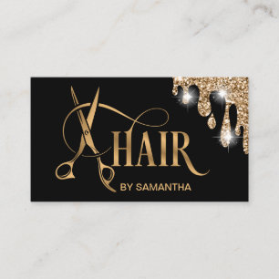 Hair stylist rose gold typography hair scissors bu business card