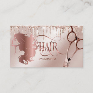 Hair stylist rose gold typography hair scissors bu business card