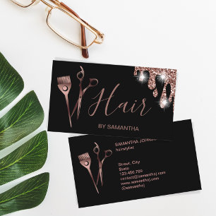 Hair stylist rose gold typography hair scissors bu business card