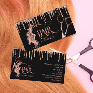Hair stylist rose gold typography hair scissors bu business card