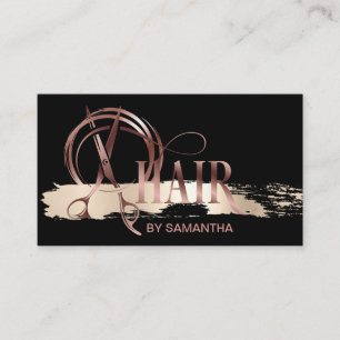 Hair stylist rose gold typography hair scissors bu business card
