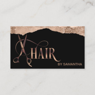 Hair stylist rose gold typography hair scissors bu business card
