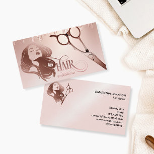 Hair stylist rose gold typography hair scissors business card