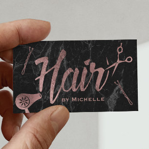 Hair Stylist Rose Gold Typography Modern Marble Business Card