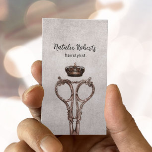 Hair Stylist Royal Crown & Scissor Vintage Salon Business Card
