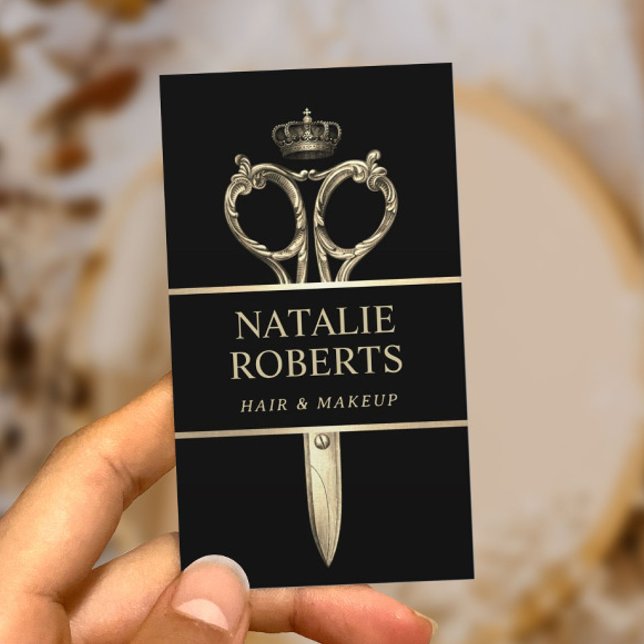 Hair Stylist Royal Gold Scissor Beauty Salon Black Appointment Card (Creator Uploaded)