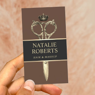 Hair Stylist Royal Gold Scissor Beauty Salon Brown Appointment Card