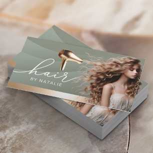 Hair Stylist Sage Green Beauty Girl Hair Salon Business Card
