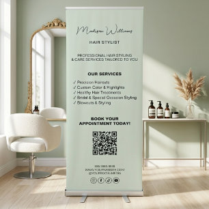 Hair Stylist Sage Green Services QR Social Media Retractable Banner