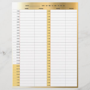 Hair stylist salon 1-day appointment book pages custom letterhead