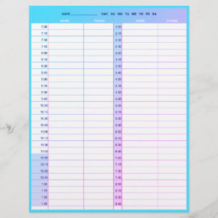 Hair stylist salon 1-day appointment book pages custom letterhead