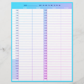 Hair stylist salon 1-day appointment book pages custom letterhead