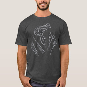 Hair Stylist Salon Apron Rhinestone Scissor Comb T-Shirt