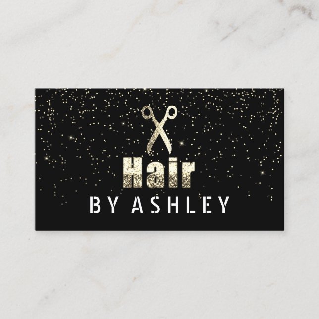 Hair Stylist Salon Black Gold Confetti Appointment Business Card (Front)