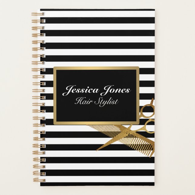 Hair Stylist Salon Business Gold Scissors Planner (Front)