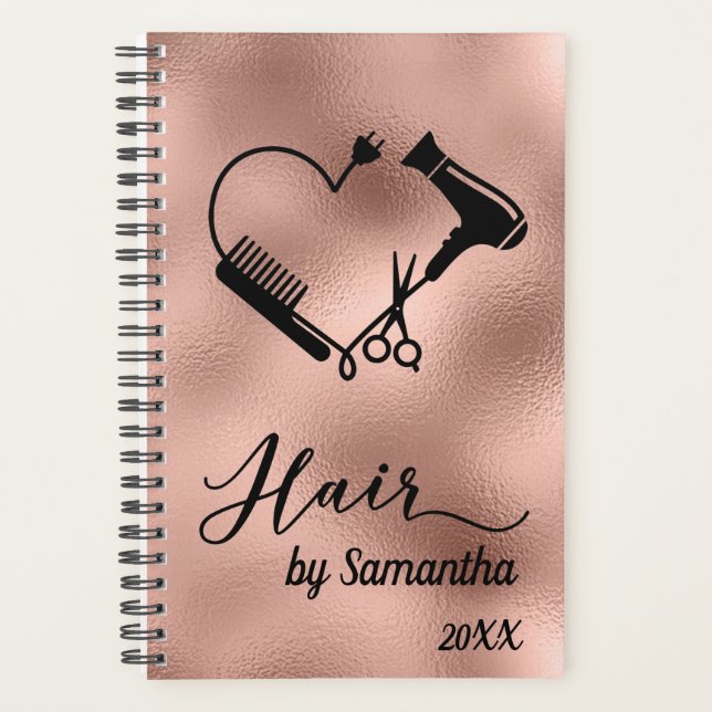 Hair Stylist Salon Business Rose Gold Scissors Planner (Front)