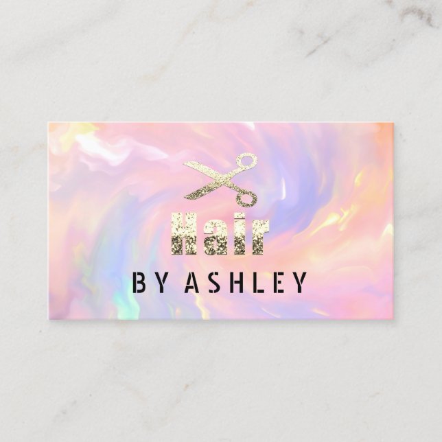 Hair Stylist Salon Holographic Appointment Gold Business Card (Front)