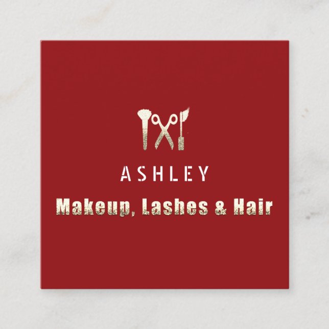 Hair Stylist Salon Makeup Lashes Appointment Gold Square Business Card (Front)