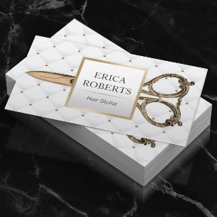 Hair Stylist Salon Scissor Luxury Gold & White Business Card