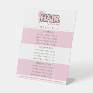 Hair stylist salon service price list template pedestal sign