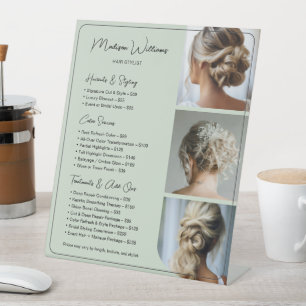 Hair Stylist Salon Services Price List Sage Green Pedestal Sign
