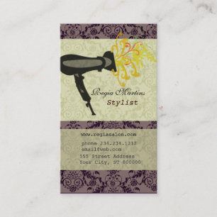 Hair Stylist  Salon Spa Blossom Damask Hair Dryer Appointment Card