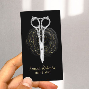 Hair Stylist Scissor & Black Flower Beauty Salon Business Card