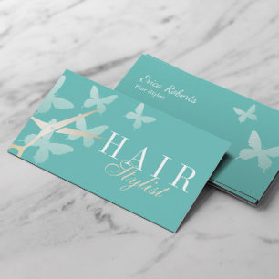 Hair Stylist Scissor & Butterflies Light Teal Business Card