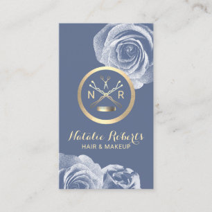 Hair Stylist Scissor Comb Blue Floral Appointment Card