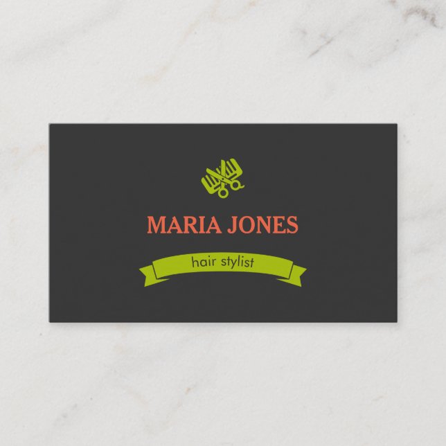 Hair Stylist Scissor & Comb Logo Business Card (Front)