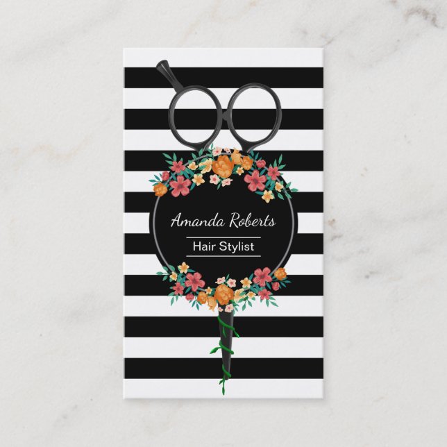 Hair Stylist Scissor & Flowers Modern Appointment Card (Front)