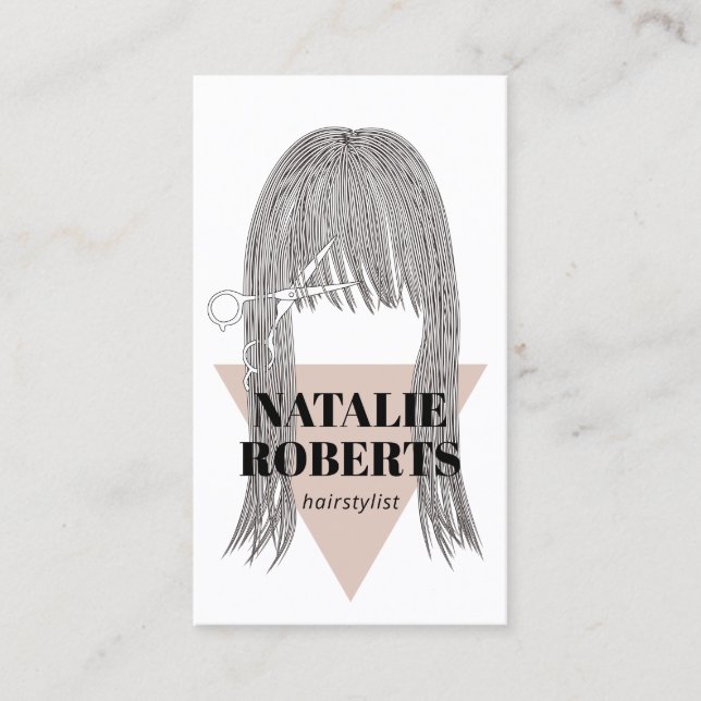 Hair Stylist Scissor & Girl illustration Salon Business Card (Front)