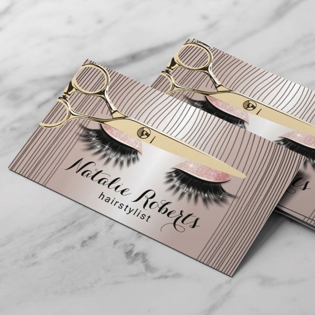 Hair Stylist Scissor & Girl Salon Modern Rose Gold Business Card (Creator Uploaded)