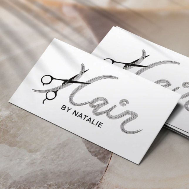 Hair Stylist Scissor & Hair Typography Salon Business Card (Creator Uploaded)