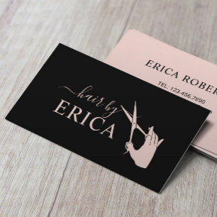 Hair Stylist Scissor & Hand Black Blush Pink Business Card