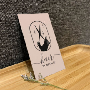 Hair Stylist Scissor & Hand Logo Blush Pink Salon Business Card