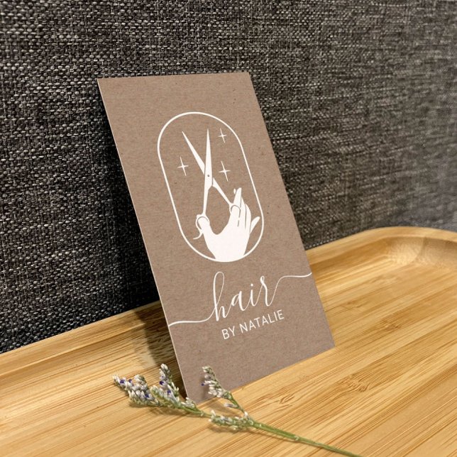Hair Stylist Scissor Hand Logo Rustic Hairdresser Business Card (Creator Uploaded)
