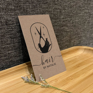 Hair Stylist Scissor Hand Logo Rustic Kraft Salon Business Card