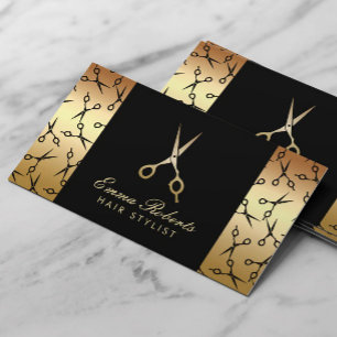 Hair Stylist Scissor Pattern Modern Black & Gold Business Card