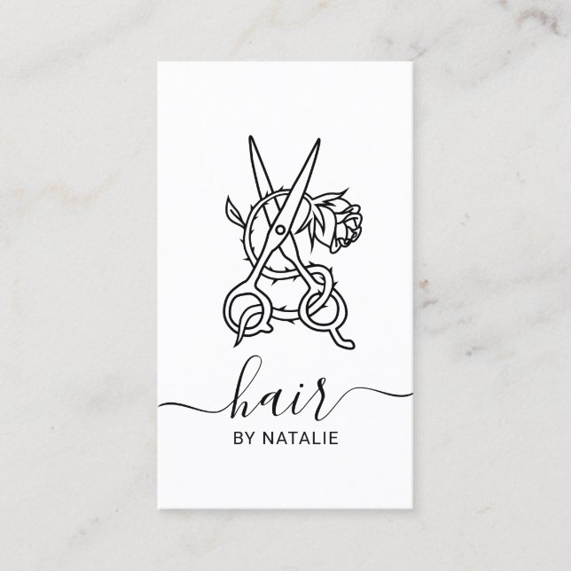 Hair Stylist Scissor Rose Logo Salon Typography Business Card (Front)