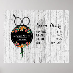 Hair Stylist Scissor Vintage Floral Salon Hours Poster