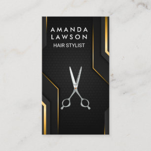 Hair Stylist Scissors   Black Gold Background  Business Card