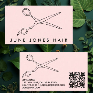 Hair Stylist Scissors Chic Barber QR Code Blush Business Card