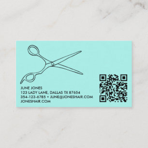 Hair Stylist Scissors Chic Barber QR Code Mint Business Card
