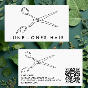 Hair Stylist Scissors Chic Barber QR Code Simple Business Card