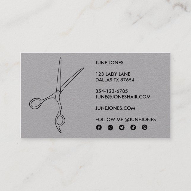 Hair Stylist Scissors Chic Drawing Barber Minimal Business Card (Back)