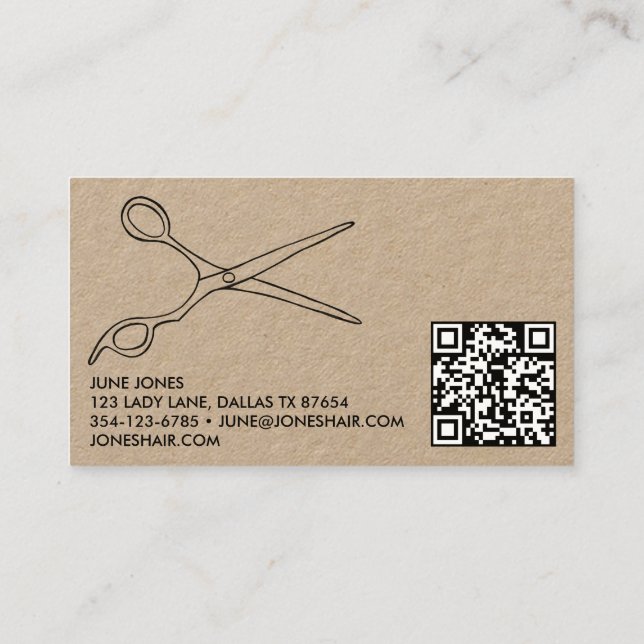 Hair Stylist Scissors Chic Drawing Barber QR Code Business Card (Back)